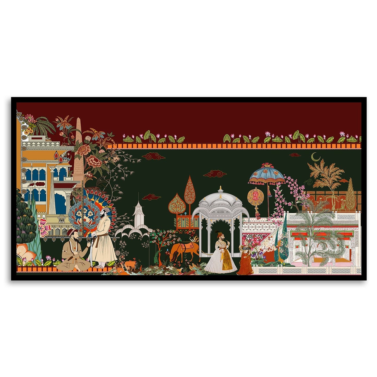 Exquisite Mughal Garden Scene Painting - Detailed Indian Art Print