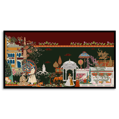 Exquisite Mughal Garden Scene Painting - Detailed Indian Art Print