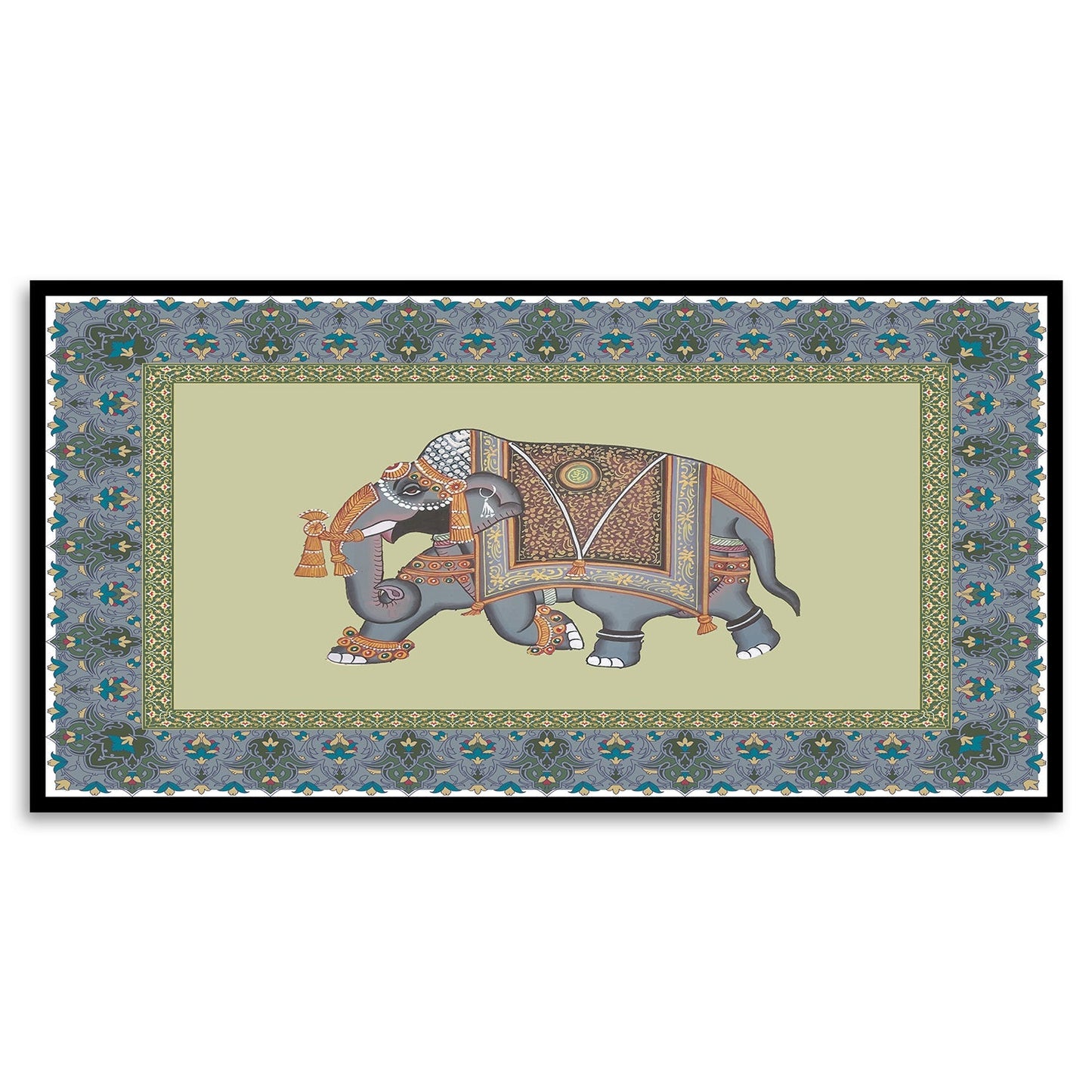 Traditional Indian Elephant elephant painting with Orated Border