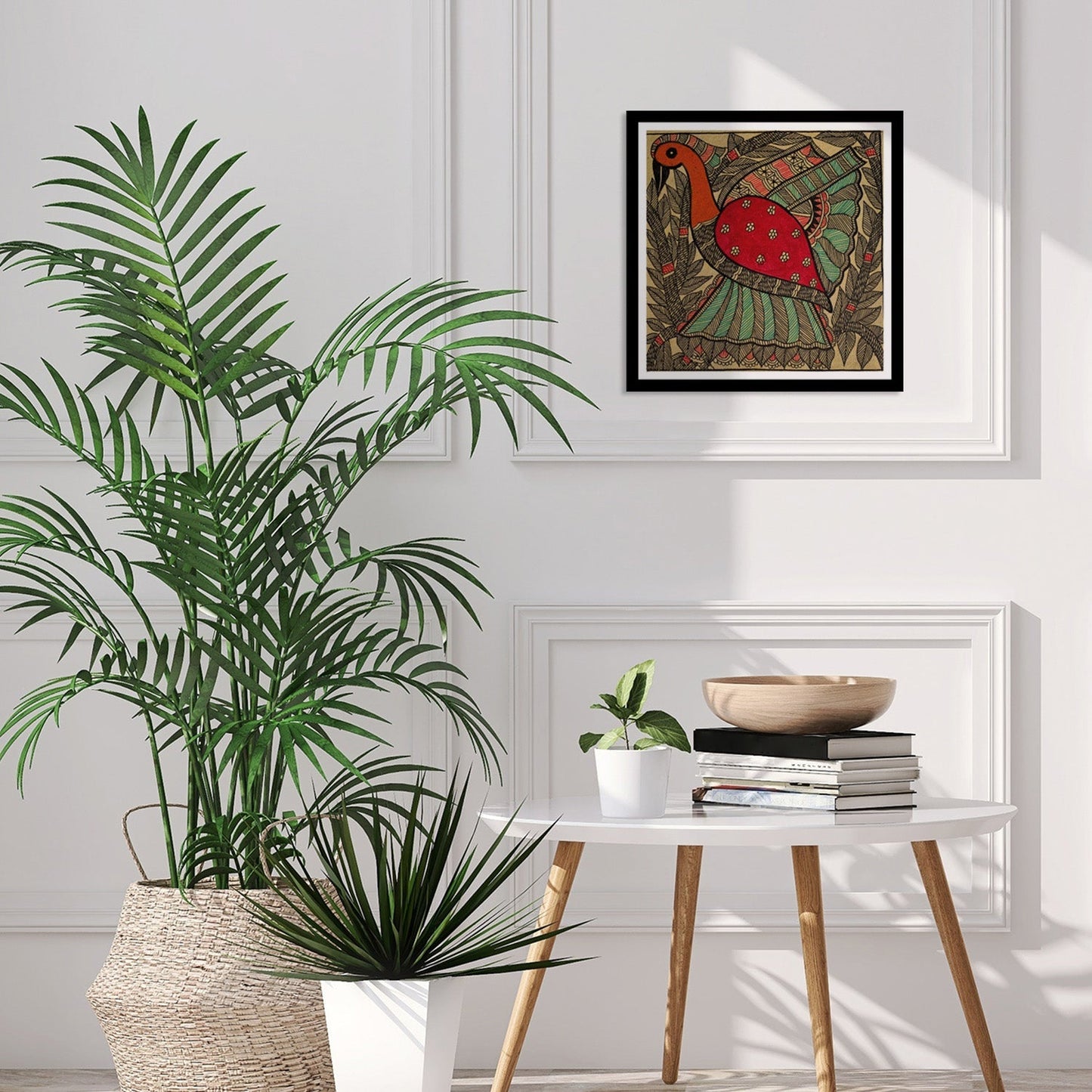 Beautiful Bird Madhubani Painting, Framed Art