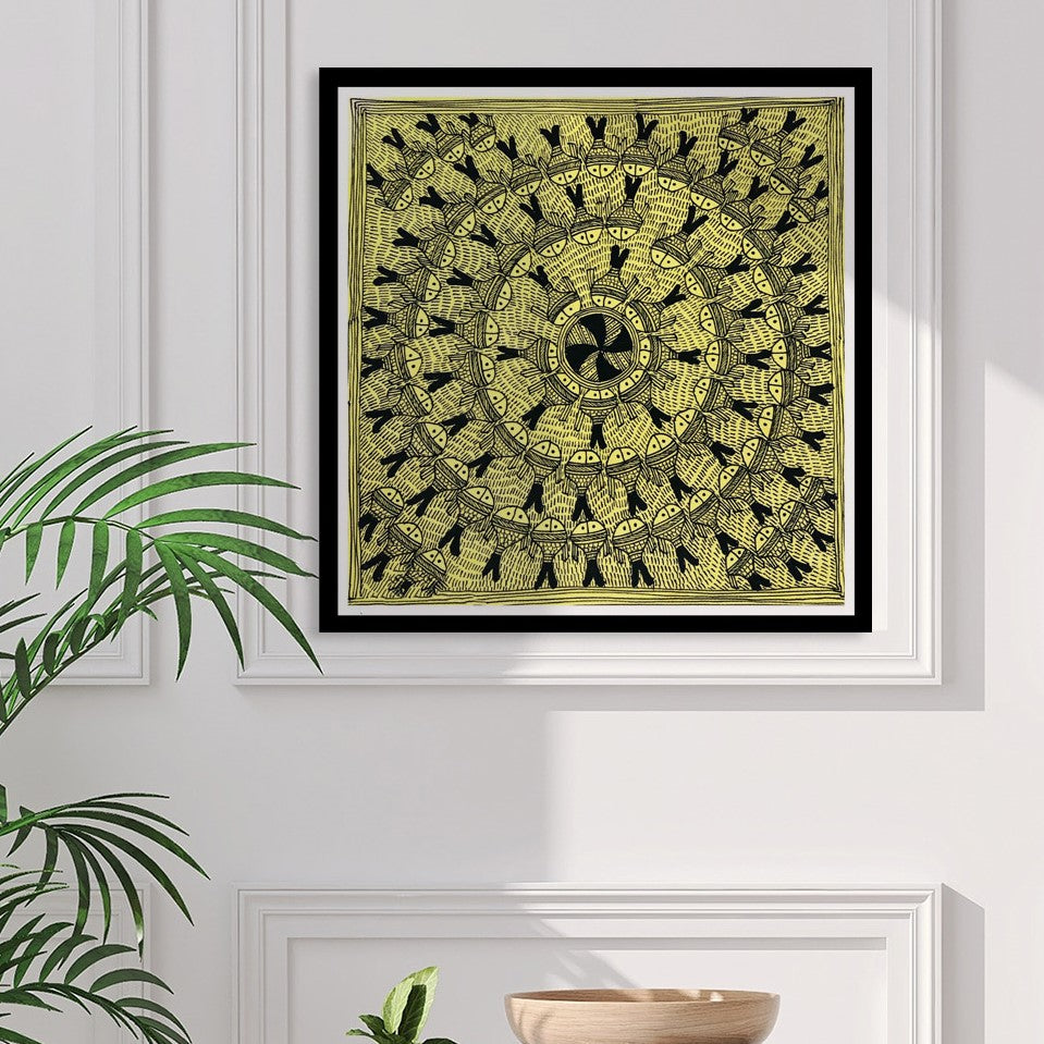 Beautiful Fishes Madhubani Painting, Framed Art