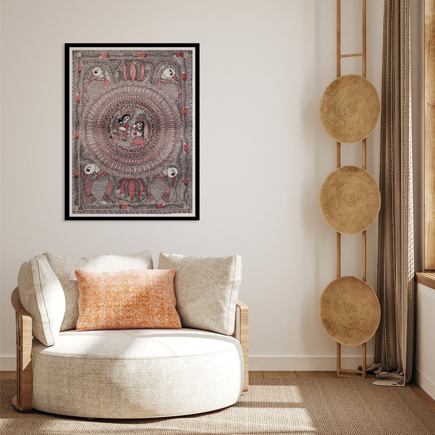 Beautiful Rajasthani Woman Madhubani Painting, Framed Art