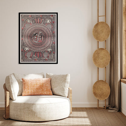 Beautiful Rajasthani Woman Madhubani Painting, Framed Art