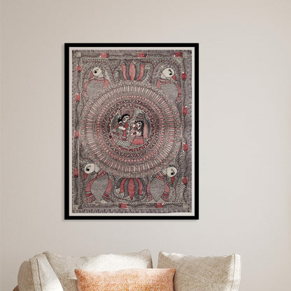 Beautiful Rajasthani Woman Madhubani Painting, Framed Art