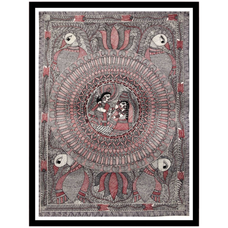 Beautiful Rajasthani Woman Madhubani Painting, Framed Art