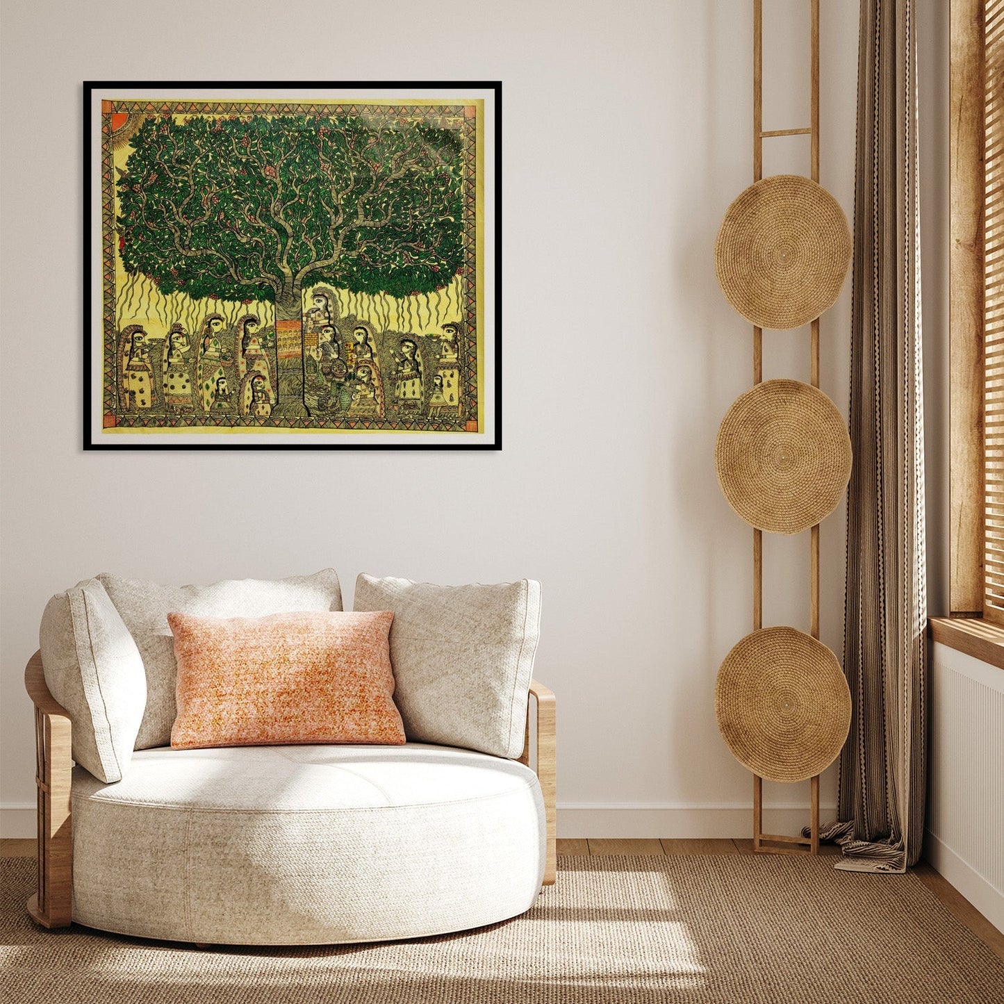 Beautiful Tree of Life  Madhubani Painting, Framed Art