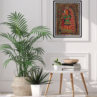 Beautiful Woman Madhubani Painting, Framed Art