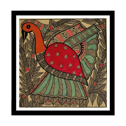 Beautiful Bird Madhubani Painting, Framed Art