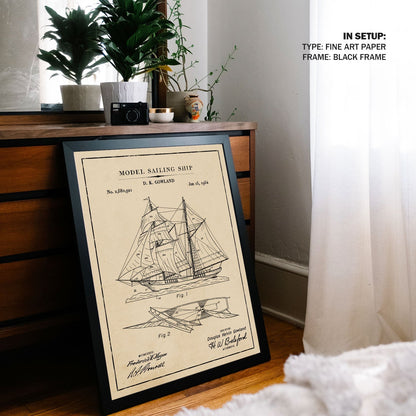 Sailing Ship Model, Blueprint Patent Art