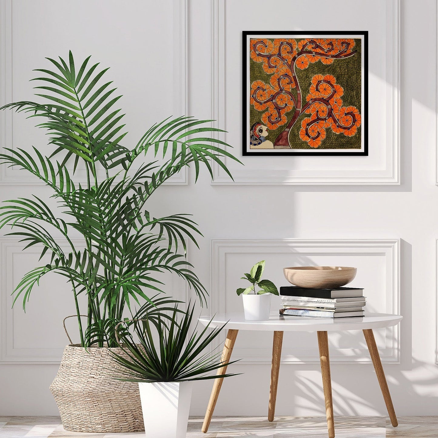 Blooming Tree Madhubani Painting, Framed Art