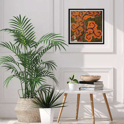 Blooming Tree Madhubani Painting, Framed Art