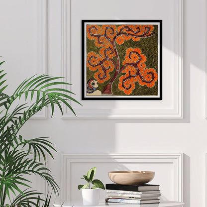 Blooming Tree Madhubani Painting, Framed Art