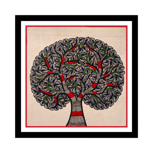Branch of Tree Madhubani Painting, Framed Art