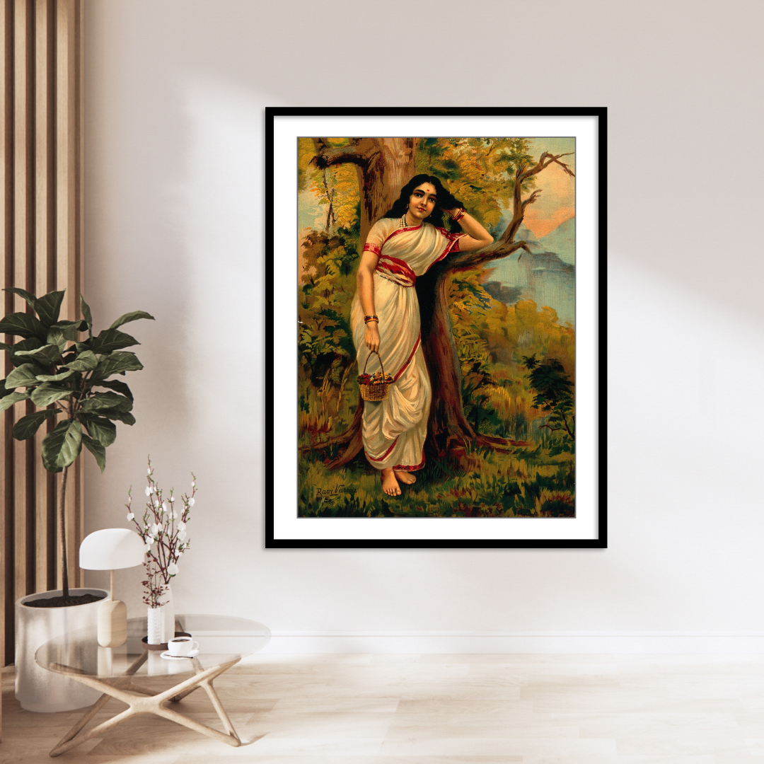 Ahalya leaning on tree by Raja Ravi Varma Wall Art Print for Home Decor
