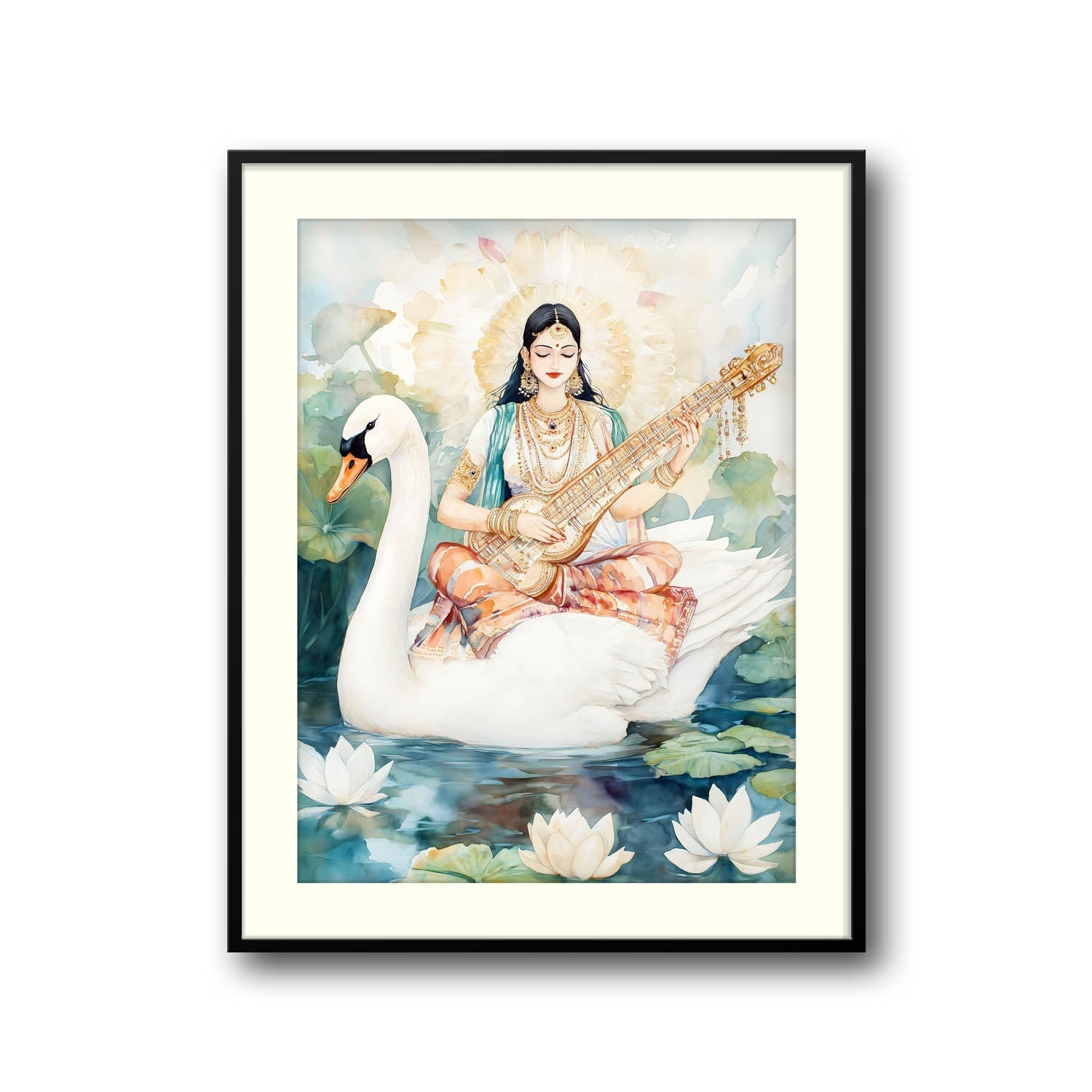 Goddess Saraswati on Swan - Vastu Painting