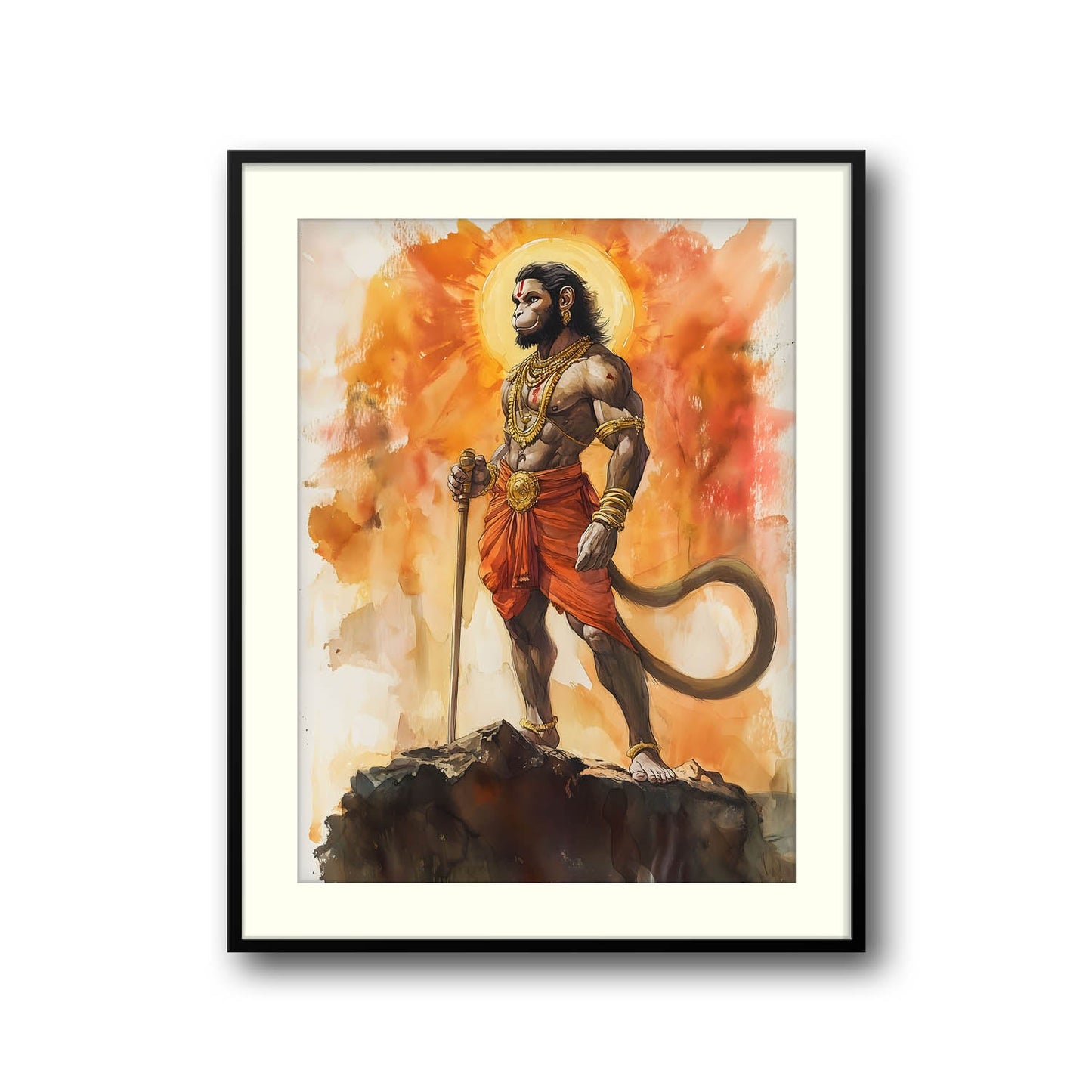 Lord Hanuman on Mountain Top - God Painting