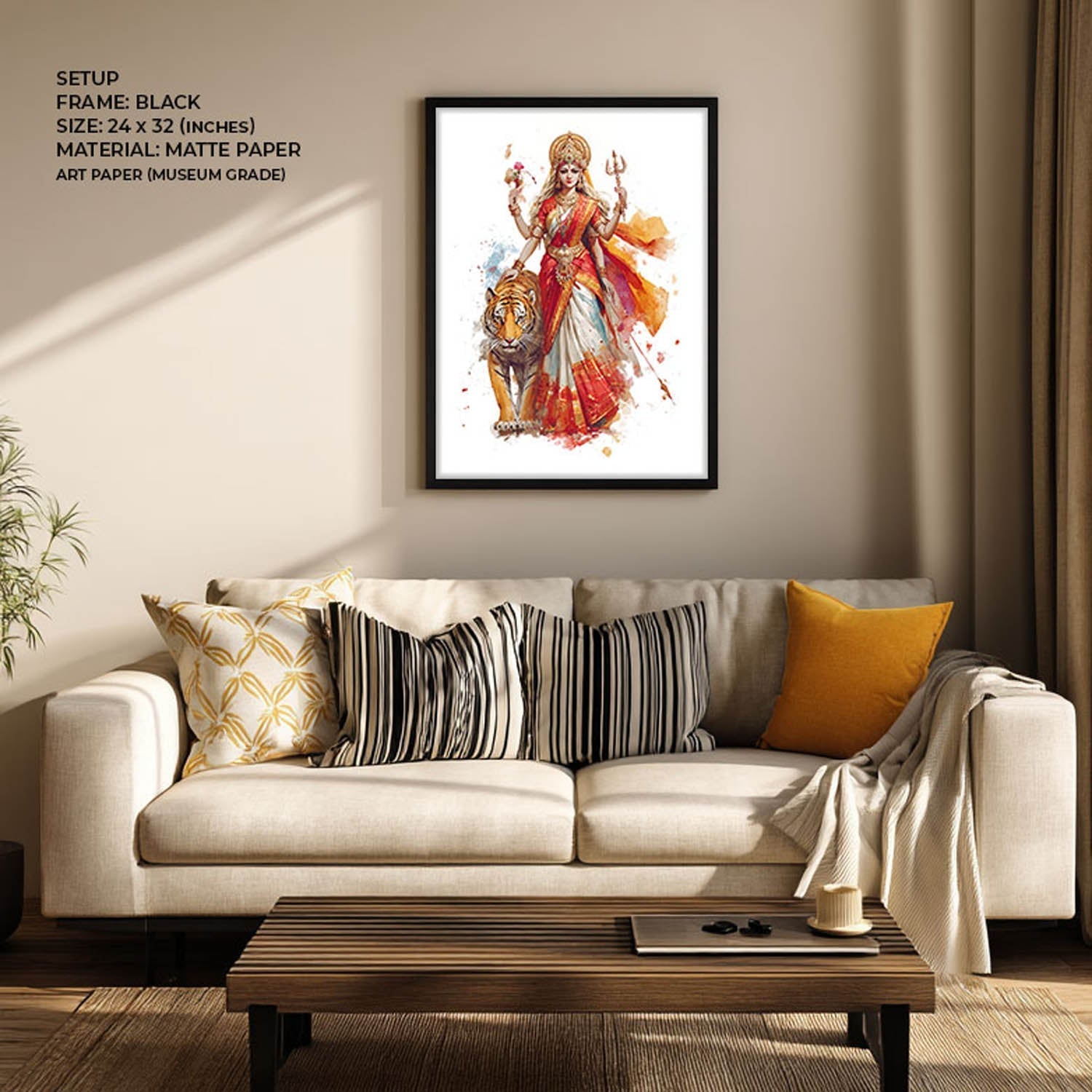 Durga with Tiger Painting – Divine Shakti Wall Art