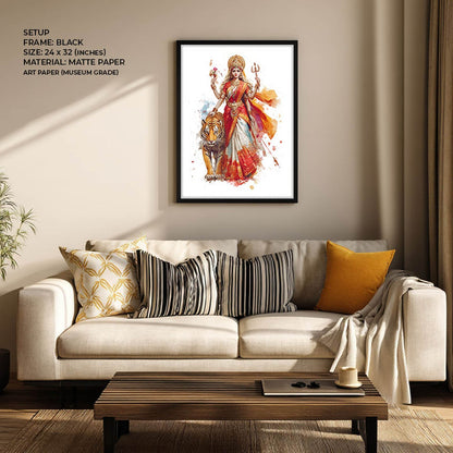 Durga with Tiger Painting – Divine Shakti Wall Art