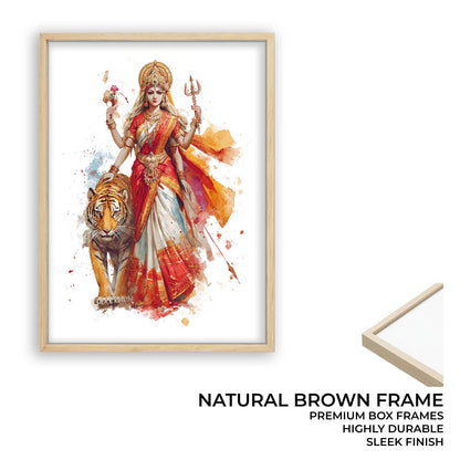 Durga with Tiger Painting – Divine Shakti Wall Art