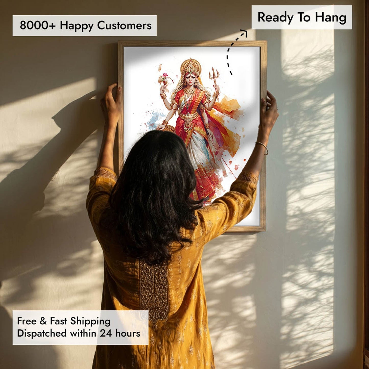 Durga with Tiger Painting – Divine Shakti Wall Art