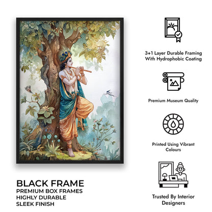 Lord Krishna Flute Painting under Tree – Vastu Wall Art