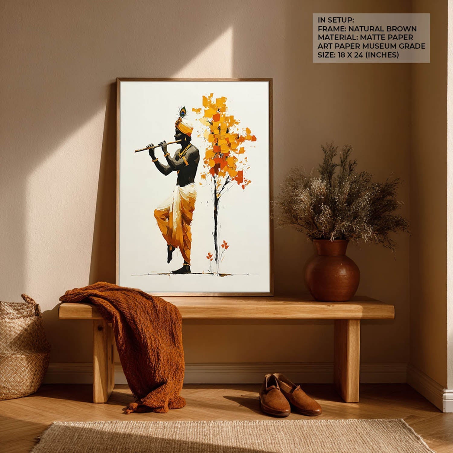 Lord Krishna Flute Painting with Tree – Vastu Wall Art