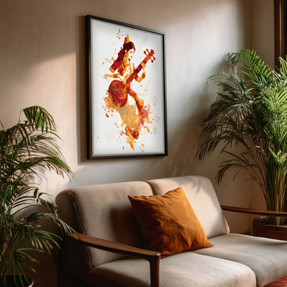 Veena Saraswati Painting – Goddess of Wisdom Wall Art