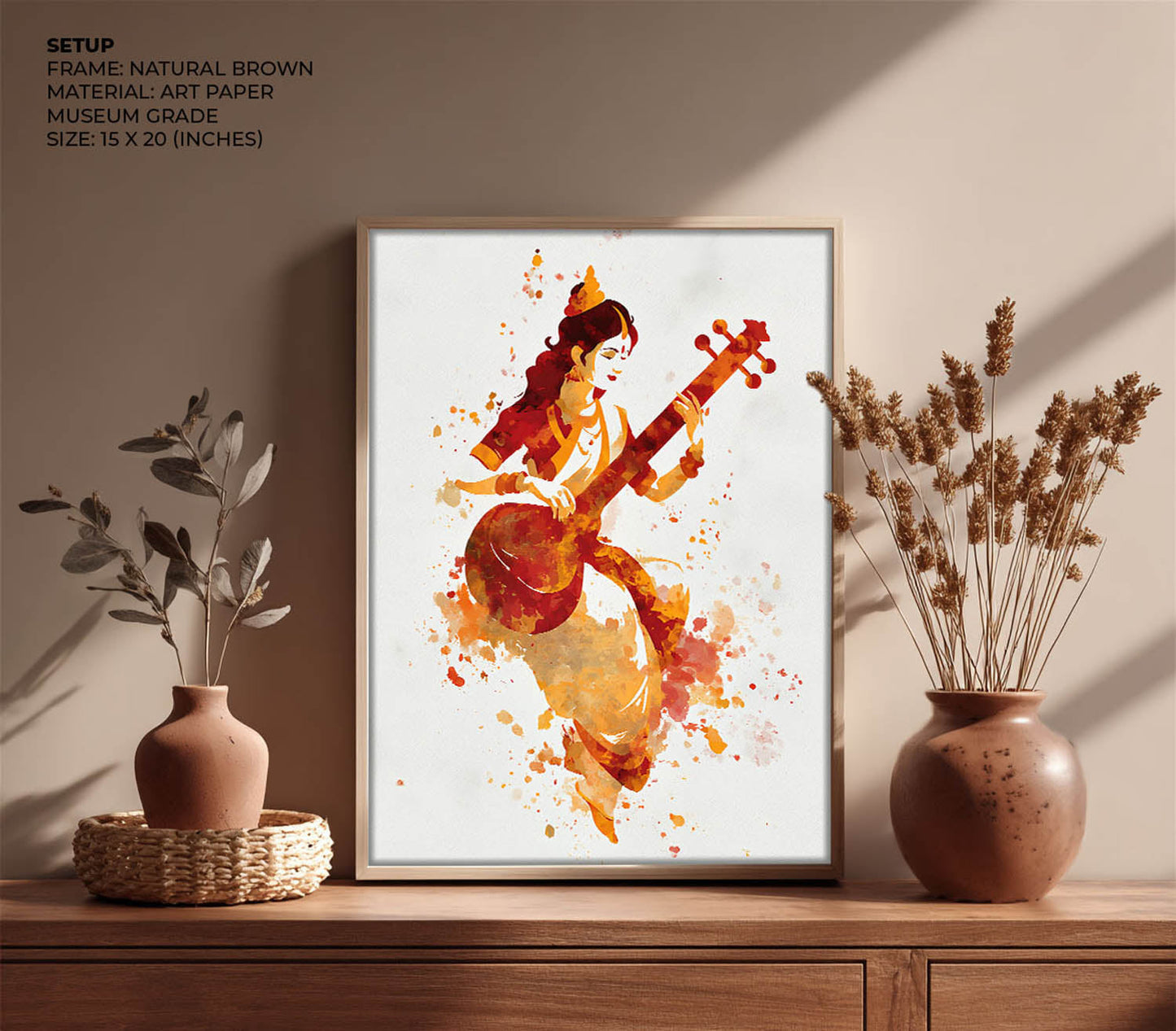 Veena Saraswati Painting – Goddess of Wisdom Wall Art