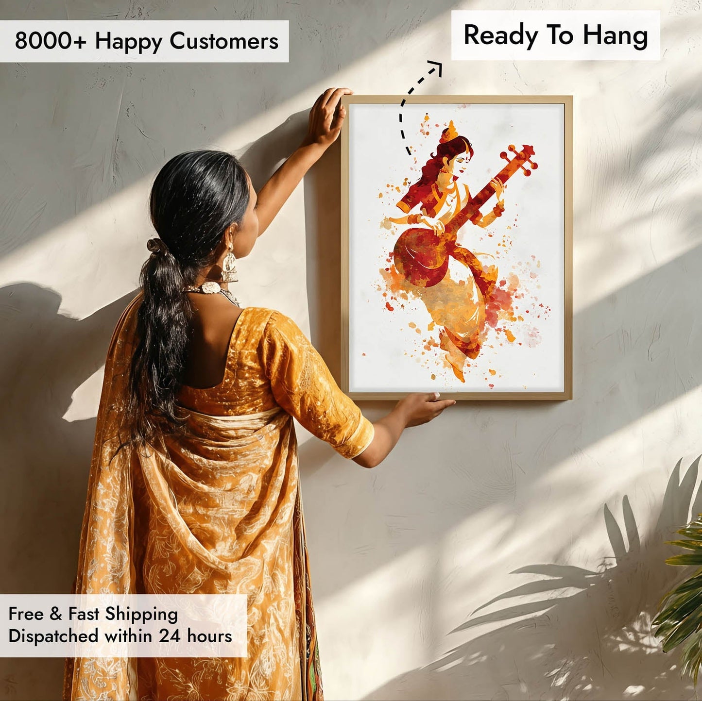Veena Saraswati Painting – Goddess of Wisdom Wall Art