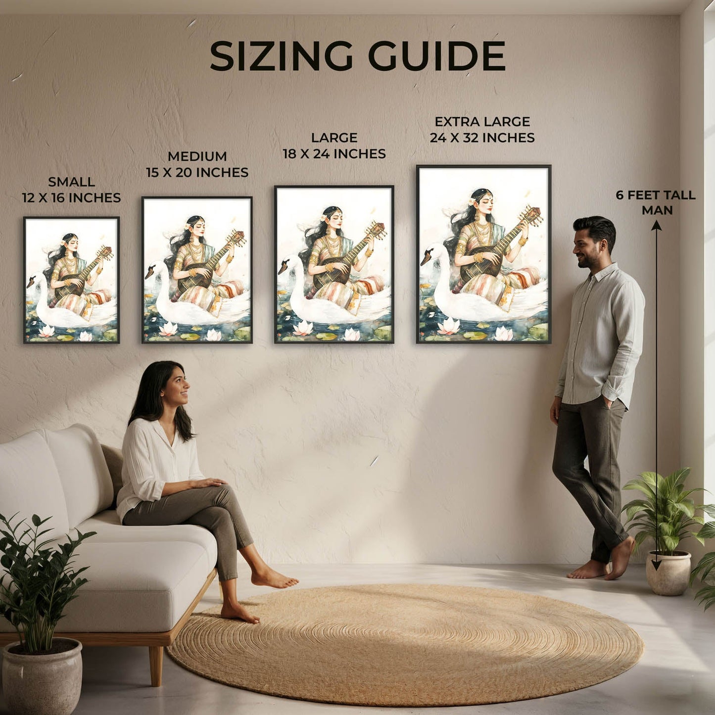 Goddess Saraswati sitting on Swan - Vastu Painting