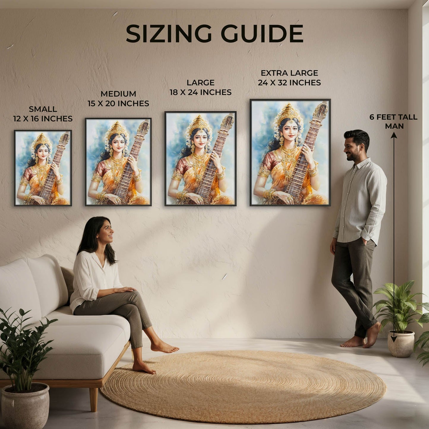 Goddess Saraswati with Sitar - Vastu Painting