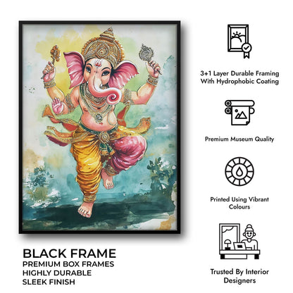 Lord Ganesh Dancing  - God Painting