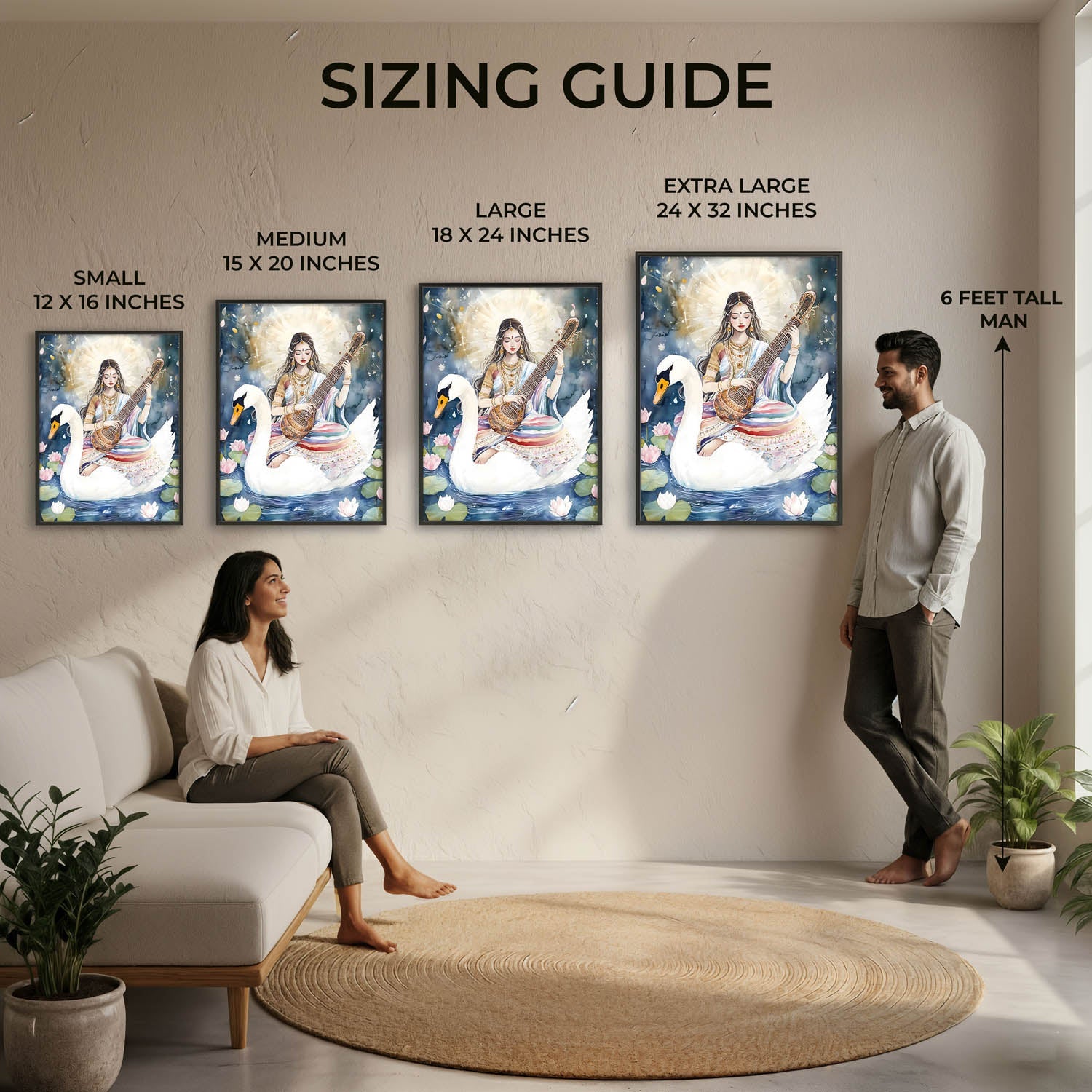 Saraswati Maa with Swan  - Vastu Painting