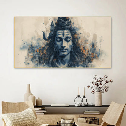 Artistic representation Hindu deity with tears trisula motif Wall Painting for Living Room, Bedroom, Office.