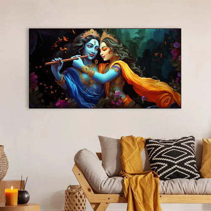 Illustration Radha Krishna love painting Canvas Wall Painting for Living Room, Bedroom, Office.