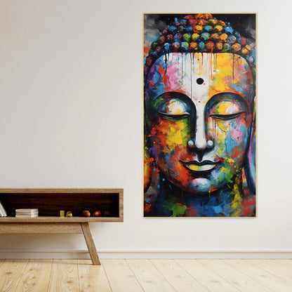 Painting buddha face with multicolored paint Canvas Wall Painting for Living Room, Bedroom, Office.