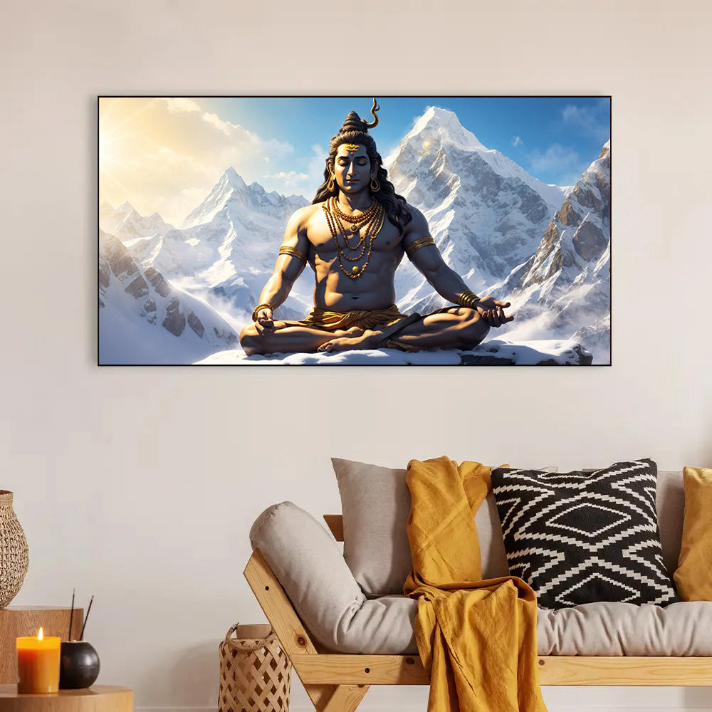 God Shiva meditating beautiful Himalayas mountains Canvas Wall Painting for Living Room, Bedroom, Office.