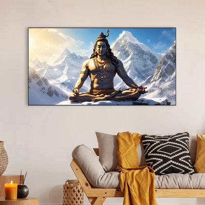 God Shiva meditating beautiful Himalayas mountains Canvas Wall Painting for Living Room, Bedroom, Office.