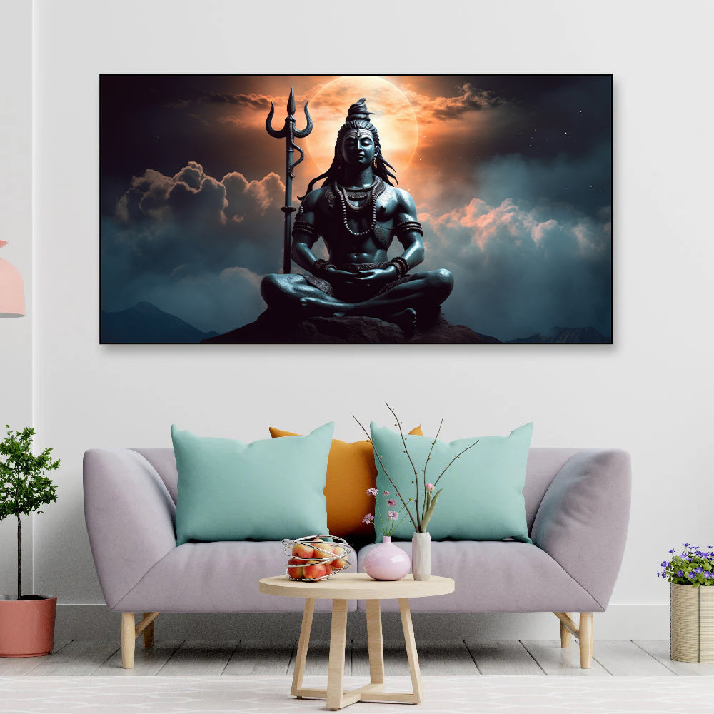 Painting Shiva with moon it Wall Painting for Living Room, Bedroom, Office.