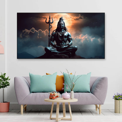 Painting Shiva with moon it Wall Painting for Living Room, Bedroom, Office.