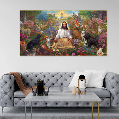 Painting Jesus his dogs garden Canvas Wall Painting for Living Room, Bedroom, Office.