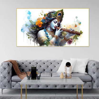 Lord Krishna playing flute Canvas Wall Painting for Living Room, Bedroom, Office.