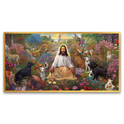 Painting Jesus his dogs garden Canvas Wall Painting for Living Room, Bedroom, Office.
