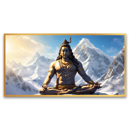 God Shiva meditating beautiful Himalayas mountains Canvas Wall Painting for Living Room, Bedroom, Office.