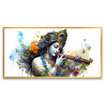 Lord Krishna playing flute Canvas Wall Painting for Living Room, Bedroom, Office.