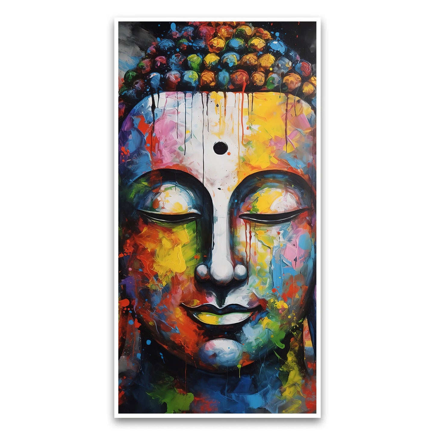 Painting buddha face with multicolored paint Canvas Wall Painting for Living Room, Bedroom, Office.