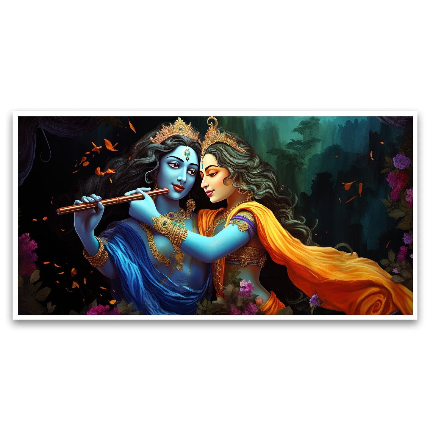 Illustration Radha Krishna love painting Canvas Wall Painting for Living Room, Bedroom, Office.