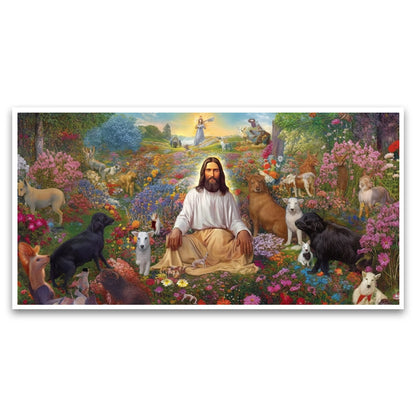 Painting Jesus his dogs garden Canvas Wall Painting for Living Room, Bedroom, Office.