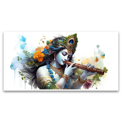 Lord Krishna playing flute Canvas Wall Painting for Living Room, Bedroom, Office.
