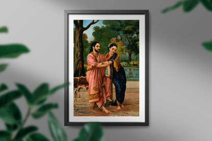 Arjuna in disguise a dancing teacher wooing Subhadra by Raja Ravi Varma Wall Art Painting